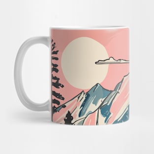 Nature Small Clouds Round Sun Visible In The Sky Mountains And Pine Trees Mug